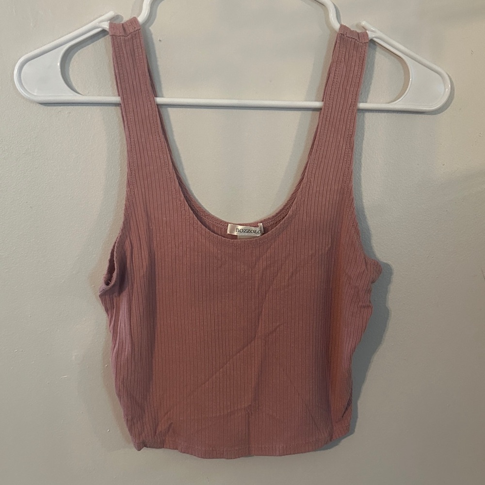 Bozzolo Ribbed Scoop Tank Top - Mauve Pink